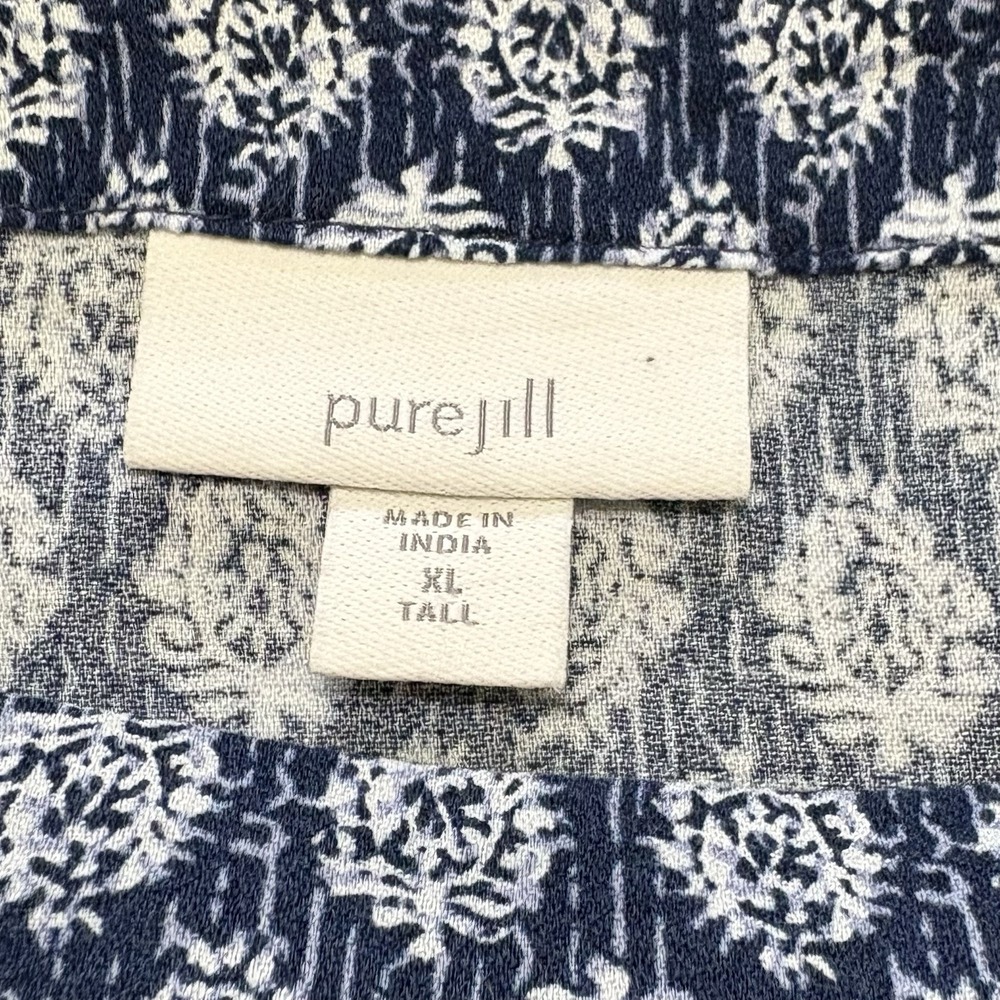 Pure Jill Tagged XL Tall Fits like a 2X Blue White Print Tunic Oversized Boho - Picture 6 of 10